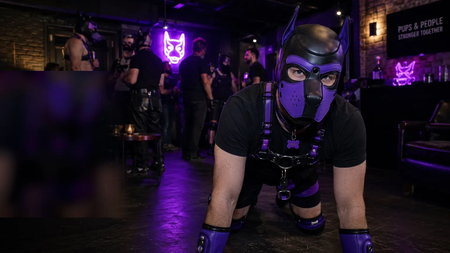 A pup at a low-light community event